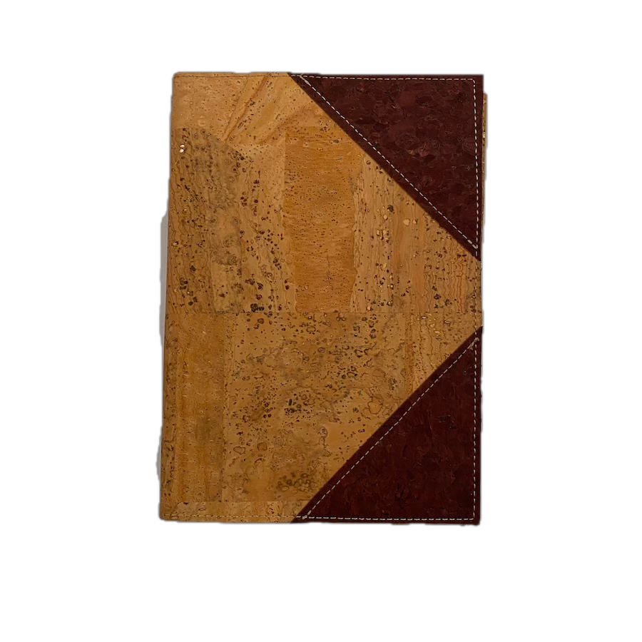 Cork Leather Notebook Cover  Small Refillable Notepad -NTPDCVR-0038-Front of Natural with Large Brown Corners - Texas Cork Co