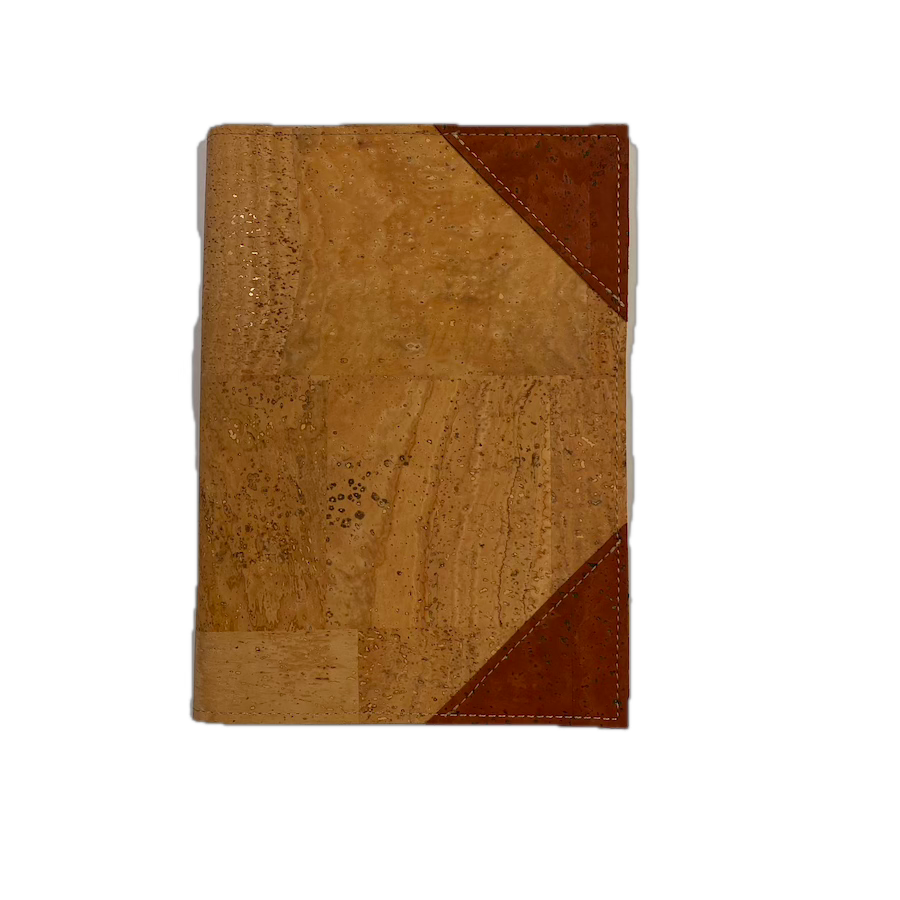 Cork Leather Notebook Cover Small Refillable Notepad -NTPDCVR-0035-Front of Natural with Corner Accents - Texas Cork Company