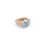 Side view of Adjustable Cork Ring with Flower pendant