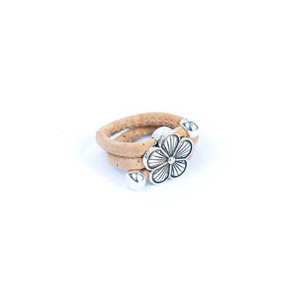 Side view of Adjustable Cork Ring with Flower pendant