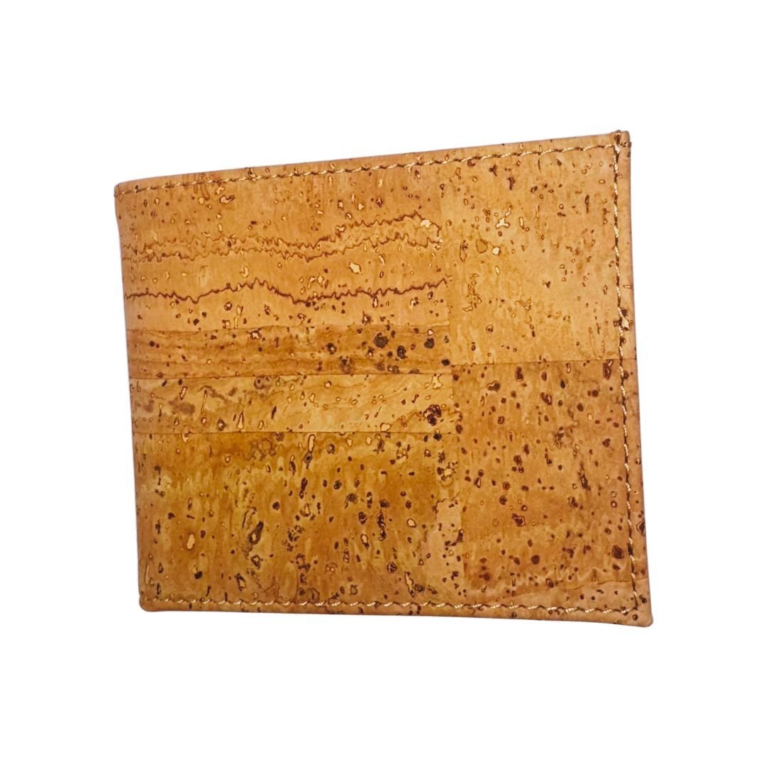 Front view of Austin Bifold cork leather wallet with natural texture and minimalist design
