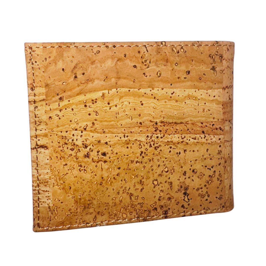 Back view of Austin Bifold cork leather wallet with natural texture and minimalist design
