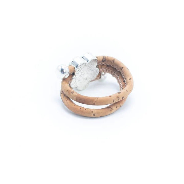 Back view of Adjustable Cork Ring with Flower pendant