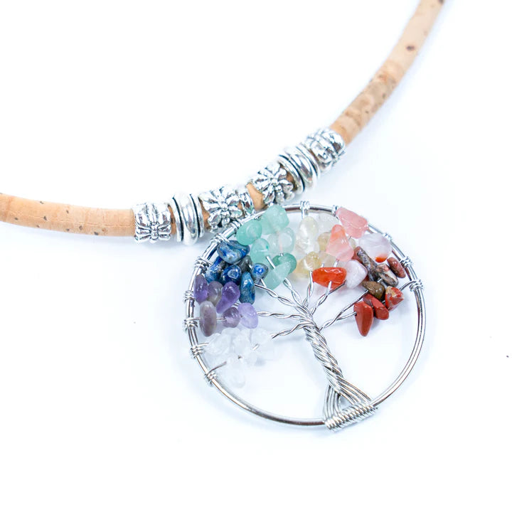 Close up of Beaded Tree of Life necklace pendant