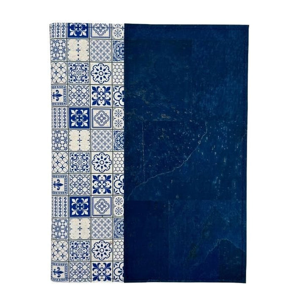 Cork Leather Spiral Cover - front - Blue Tiles with Navy accent on right border