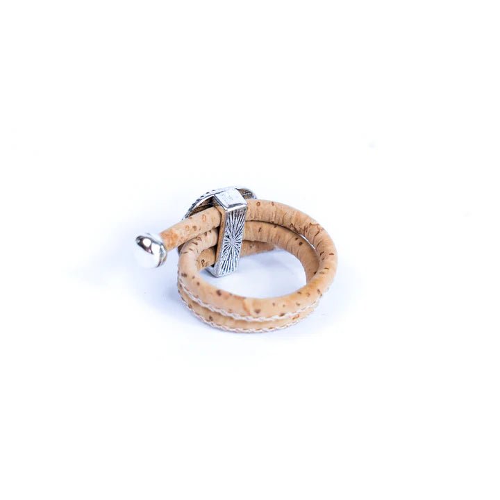 Back view of Adjustable Cork Ring with White Stone
