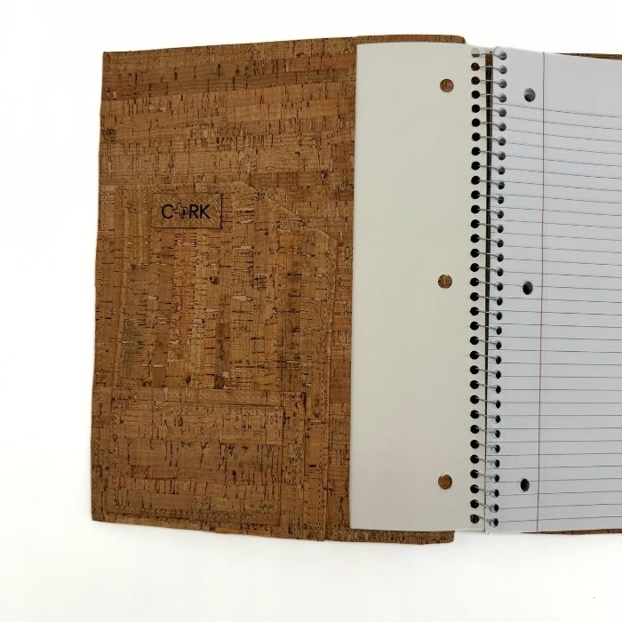 Inside pockets of Cork Spiral Notebook Cover - 1 large pocket, 1 smaller pocket.