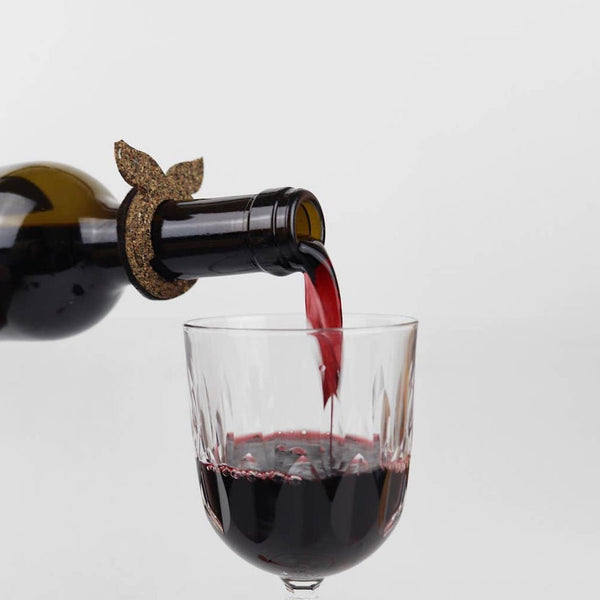 Cork Wine Bottle Drip Stop & Magnet -cork ring around bottle and wine being poured - Texas Cork Company