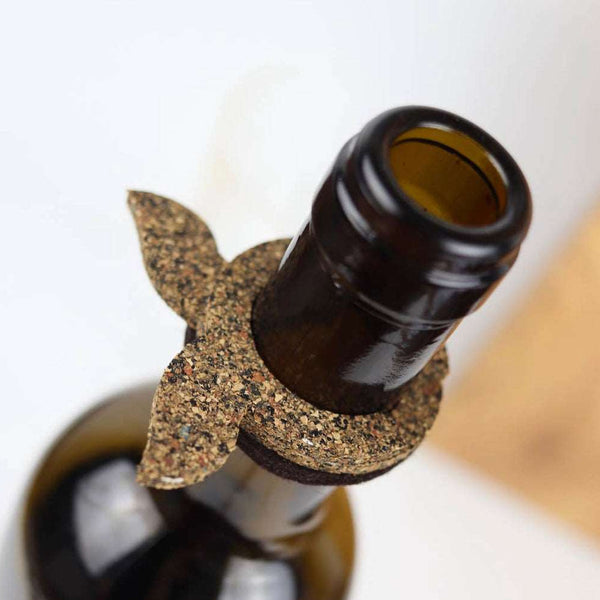 Cork Wine Bottle Drip Stop & Magnet -shown around bottle neck - Texas Cork Company