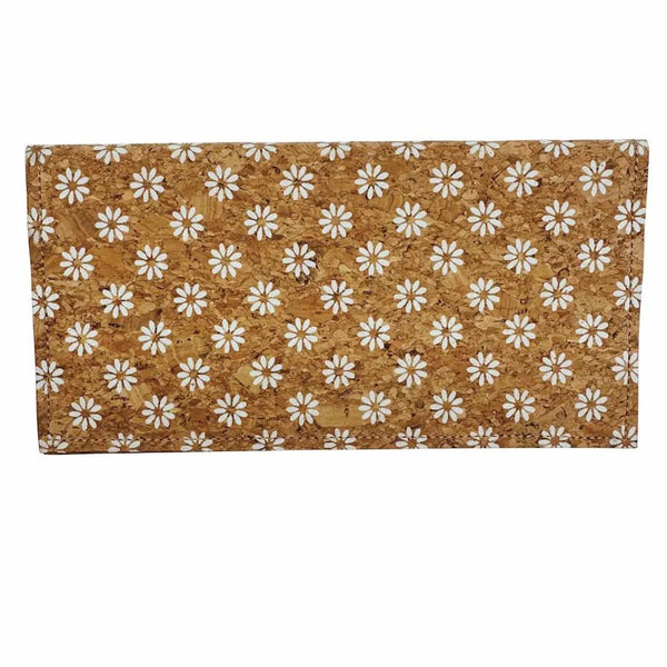 Daisies on checkbook cover front on white background. By Texas Cork Company