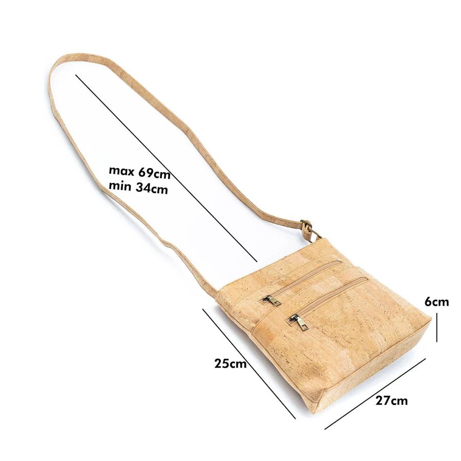 Dimensions of Two-Toned Cork Crossbody Purse with Large Slip Pocket from Texas Cork Company
