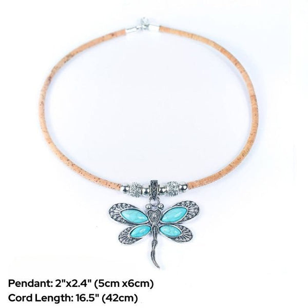 Dimensions of Dragonfly Pendant on Natural Cork Necklace