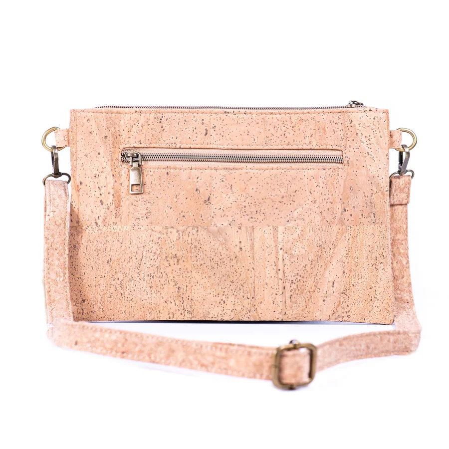 Detachable strap eco cork clutch back view - premium cork back.