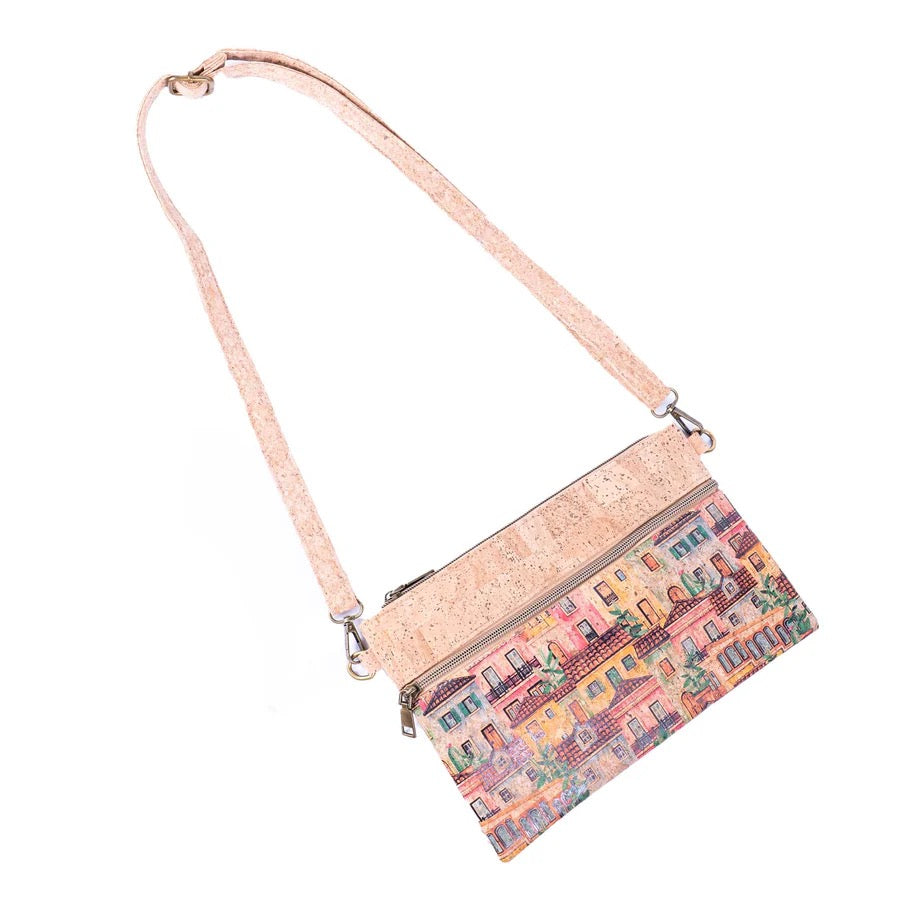 Detachable adjustable strap eco cork clutch front view