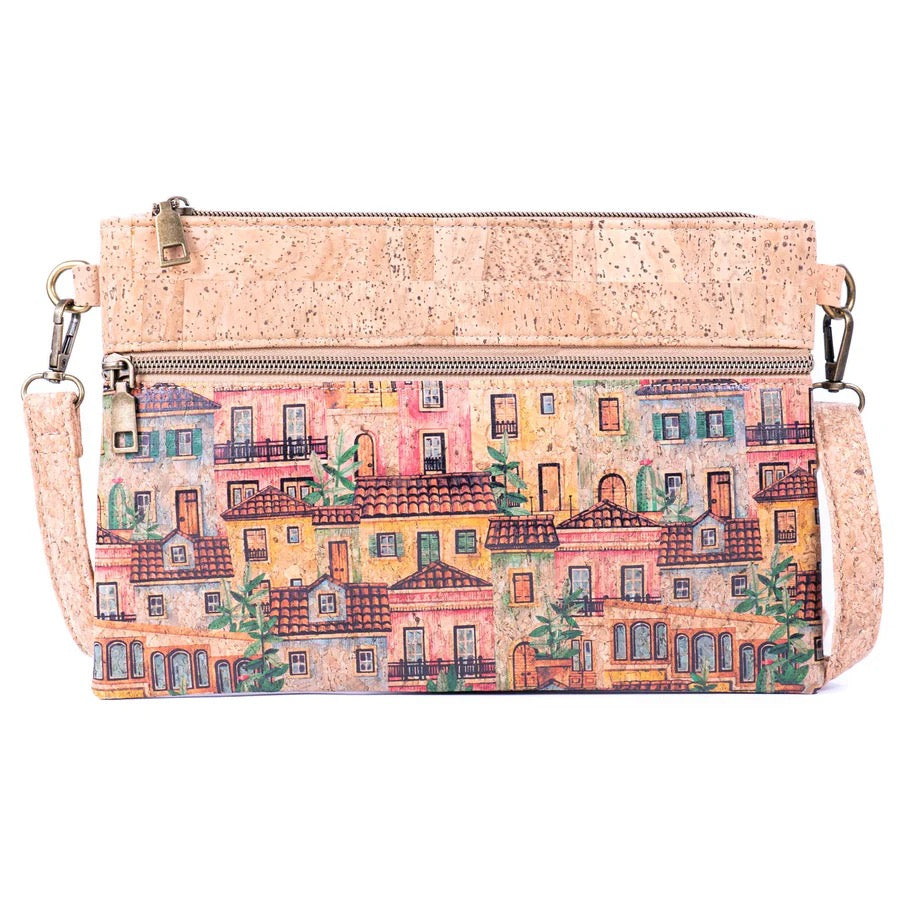 Eco cork crossbody clutch with City print