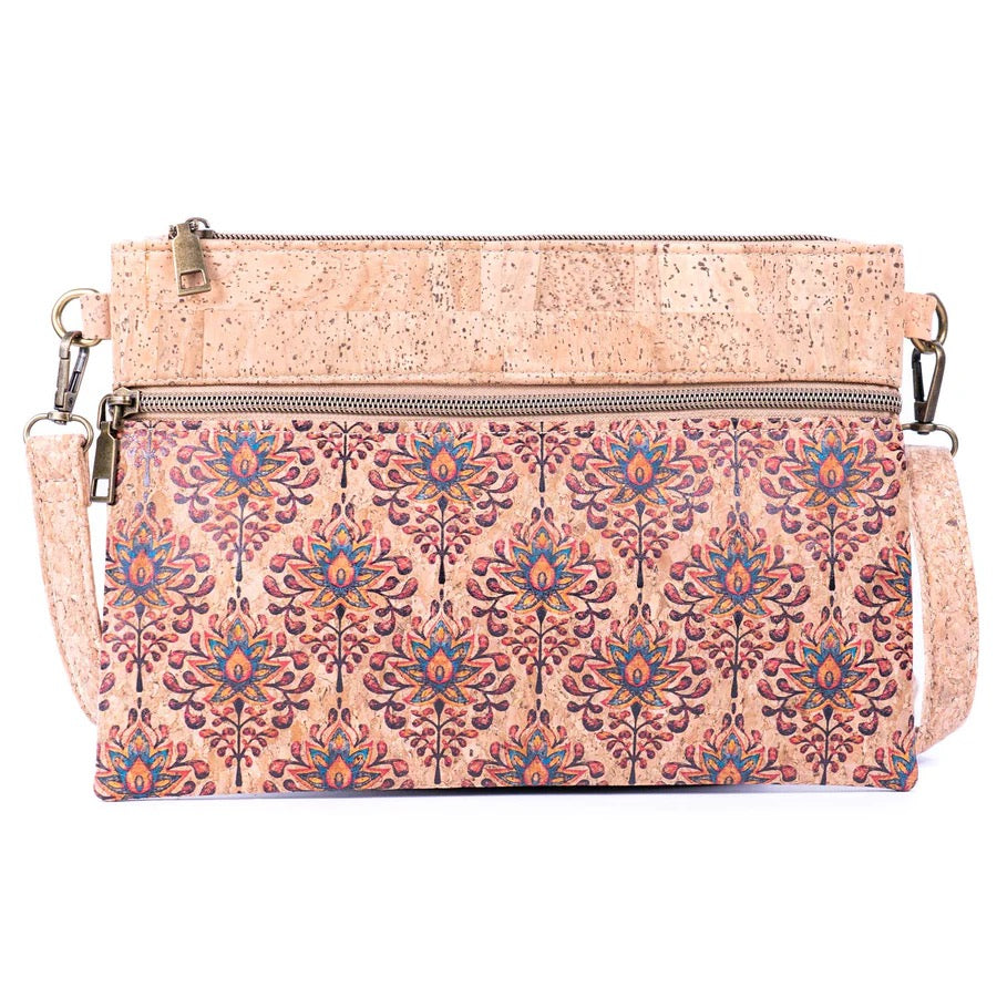 Eco cork crossbody clutch with pink floral print