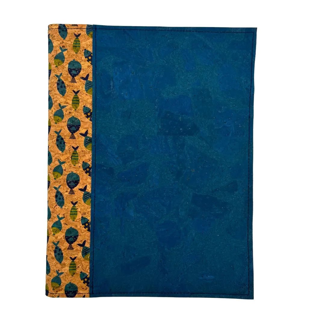 Cork Leather Spiral Cover - front - Fish with Deep Blue Sea accent on right border