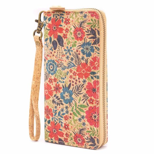 Floral Cork Zipper Wristlet Wallet | Eco-Friendly Vegan Leather -BAG-324-Q - Texas Cork Company