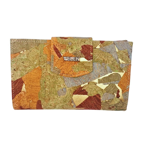 Front view Golden Gate Trifold Cork Wallet in Patchwork