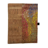Cork Leather Notebook Cover - Rustic cork with rainbow dot right border