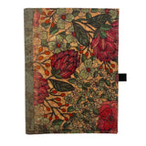 Cork Leather Notebook Cover - Sage green with red and green floral right border