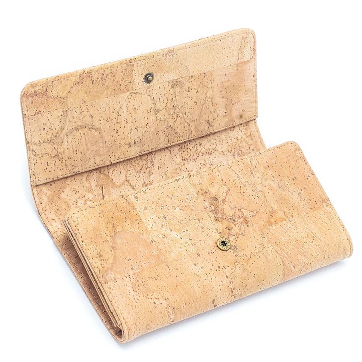 Inside view of first opening for Lux Cork Trifold Vegan Wallet from Texas Cork Company