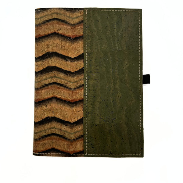 Cork Leather Notebook Cover - Green waves with green right border