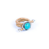 Side of Women's Adjustable Ring | Cork Cord with Turquoise and Silver Pendant  Texas Cork Company