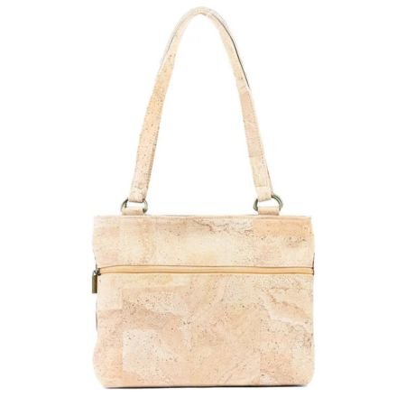 Back of Vegan Cork Shoulder Bag with a strap on a white background