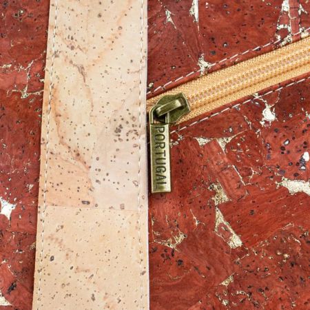 Closeup of Vegan Cork Shoulder Bag zipper