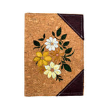 Hand-Painted Cork Leather Notebook Cover with Refillable Notepad - Floral Bouquet - Yellow, White