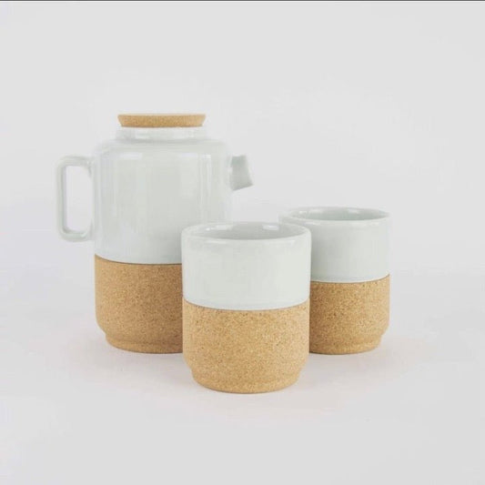 Aqua Ceramic and Cork Tea for Two Gift Set -EW-SET-TEA2-CM - Texas Cork Company