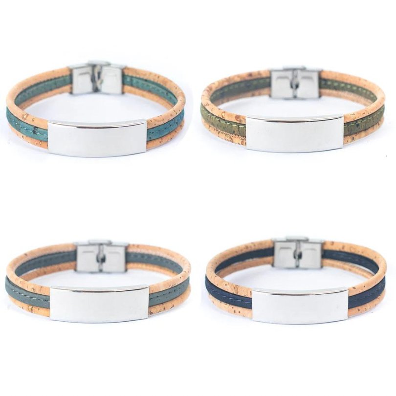 Men’s Bracelet | Cork Cord with Stainless Steel Pendant -DBR-014-BlueMen - Texas Cork Company