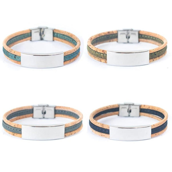 Men’s Bracelet | Cork Cord with Stainless Steel Pendant -DBR-014-BlueMen - Texas Cork Company