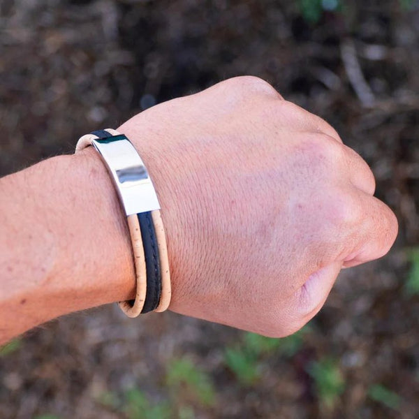 Men’s Bracelet | Cork Cord with Stainless Steel Pendant -DBR-014-BlackMen - Texas Cork Company