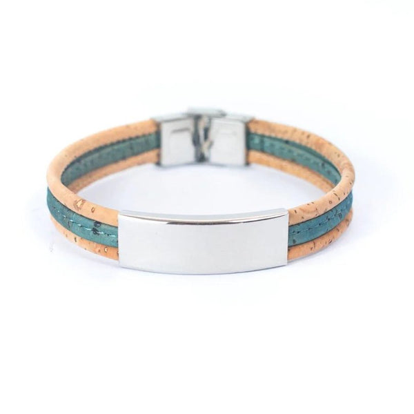 Men’s Bracelet | Cork Cord with Stainless Steel Pendant -DBR-014-BlueMen - Texas Cork Company