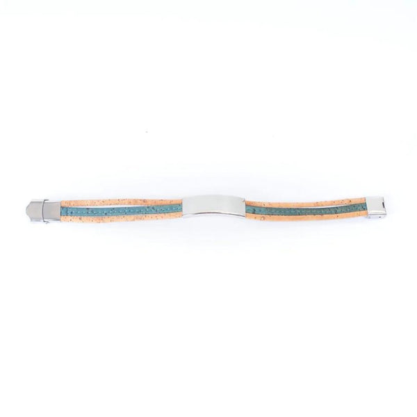 Men’s Bracelet | Cork Cord with Stainless Steel Pendant -DBR-014-BlueMen - Texas Cork Company