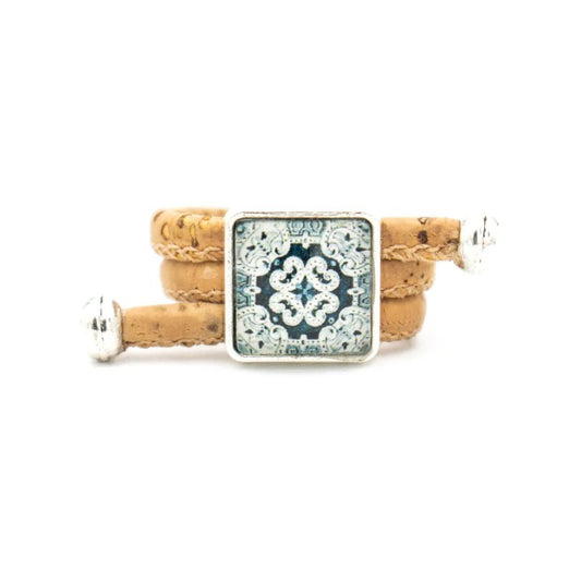 Women’s Adjustable Ring | Cork Cord with Azulejo Tile Pendant - Texas Cork Company