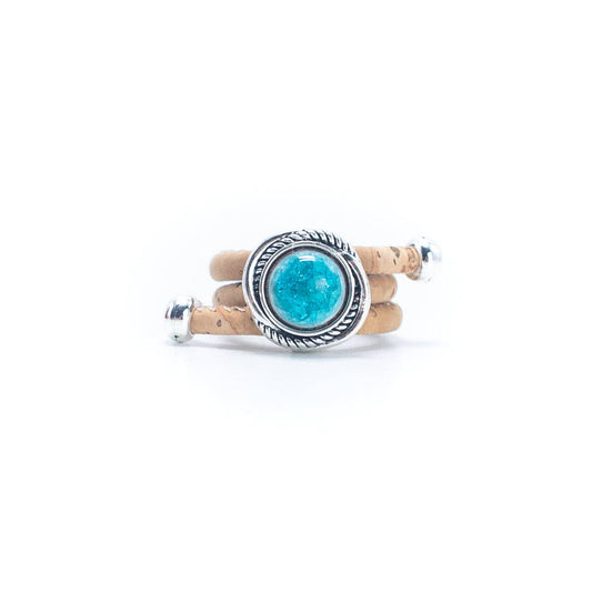 Women's Adjustable Ring | Cork Cord with Turquoise and Silver Pendant -RW-032 - Texas Cork Company