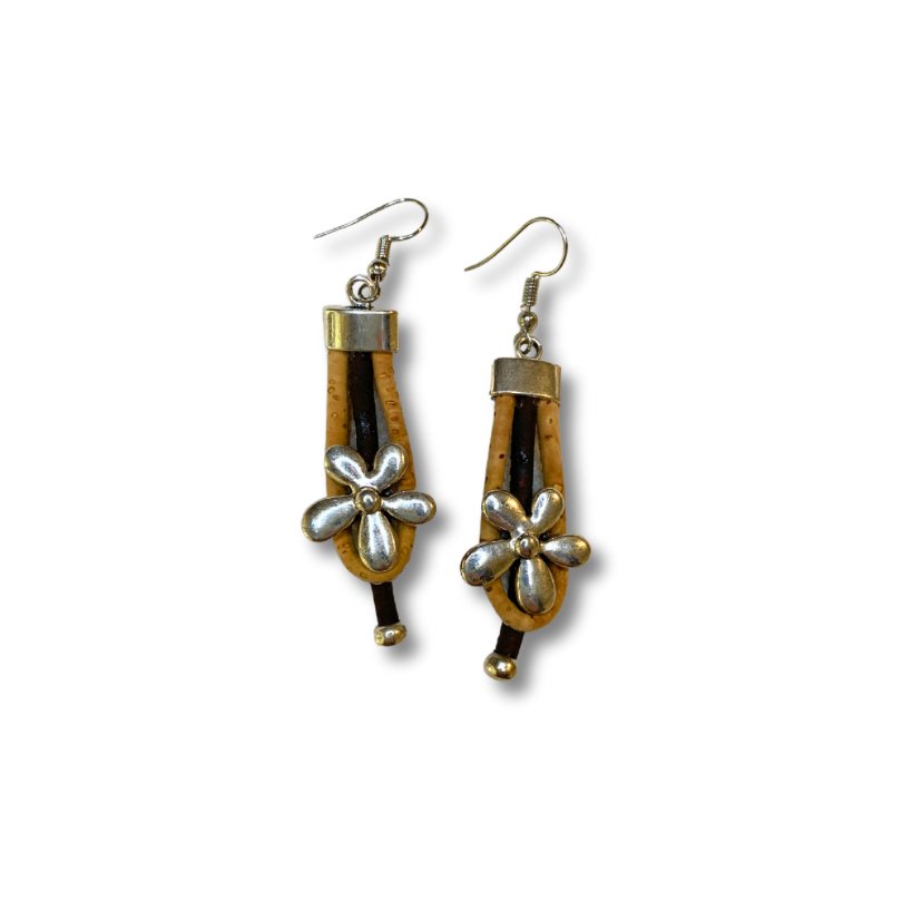 Women’s Earrings | Cork Cord with Flower Pendant from Texas Cork Company