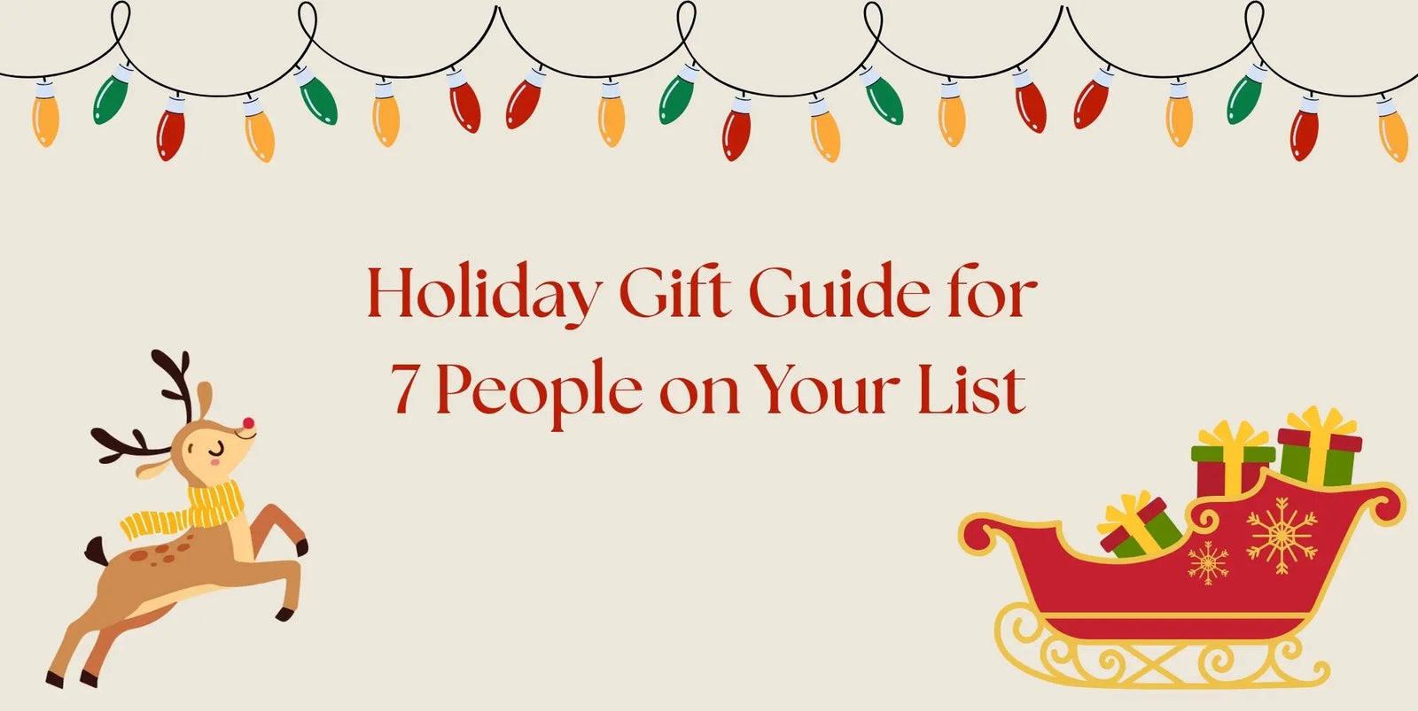 Sleigh and reindeer with Christmas lights surrounding blog title.