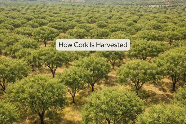 Ariel illustration of cork forest with text that says "How Cork Is Harvested"