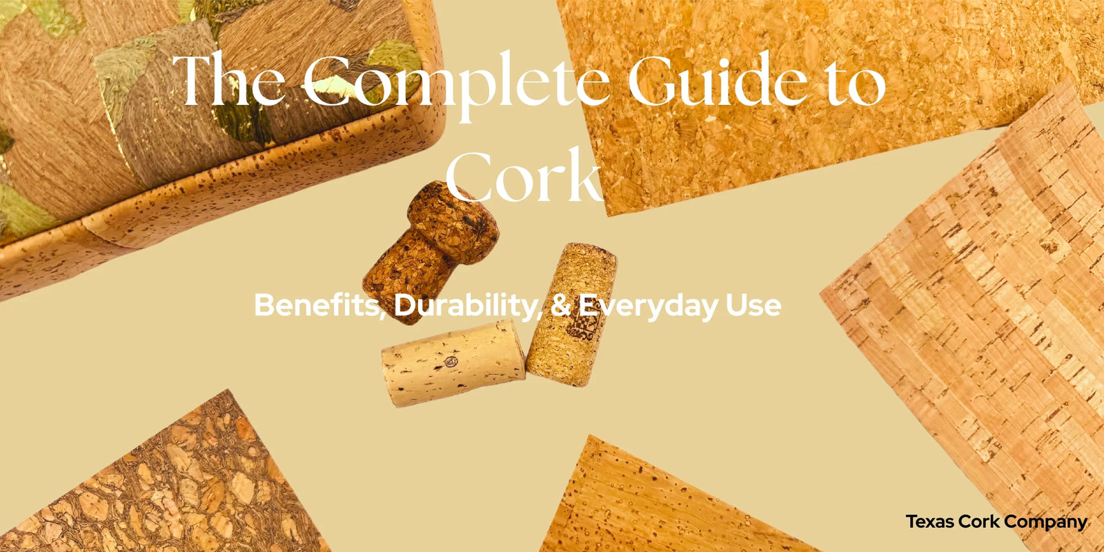 Different textures of natural cork displayed on a neutral background.