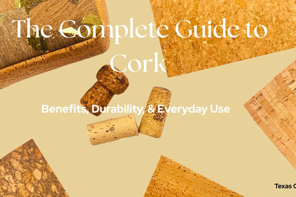 Different textures of natural cork displayed on a neutral background.