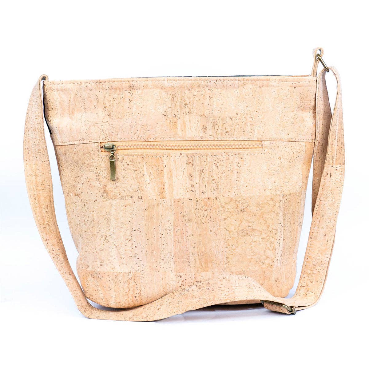 Back view of Eco-Friendly Cork Purse with Stylish Vertical Front Zippers – Women's Crossbody Bag from Texas Cork Company