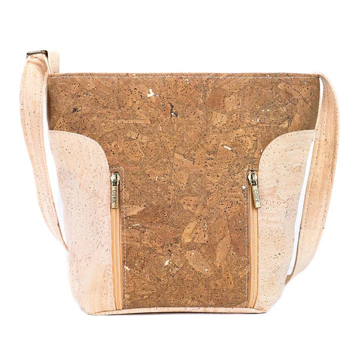 Eco-Friendly Cork Purse with Stylish Vertical Front Zippers – Crossbody Bag