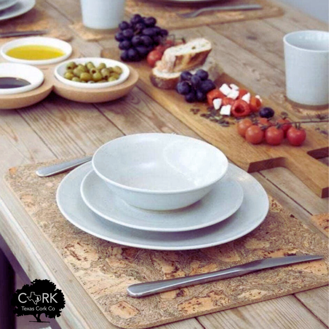 Table set with natural cork placemats