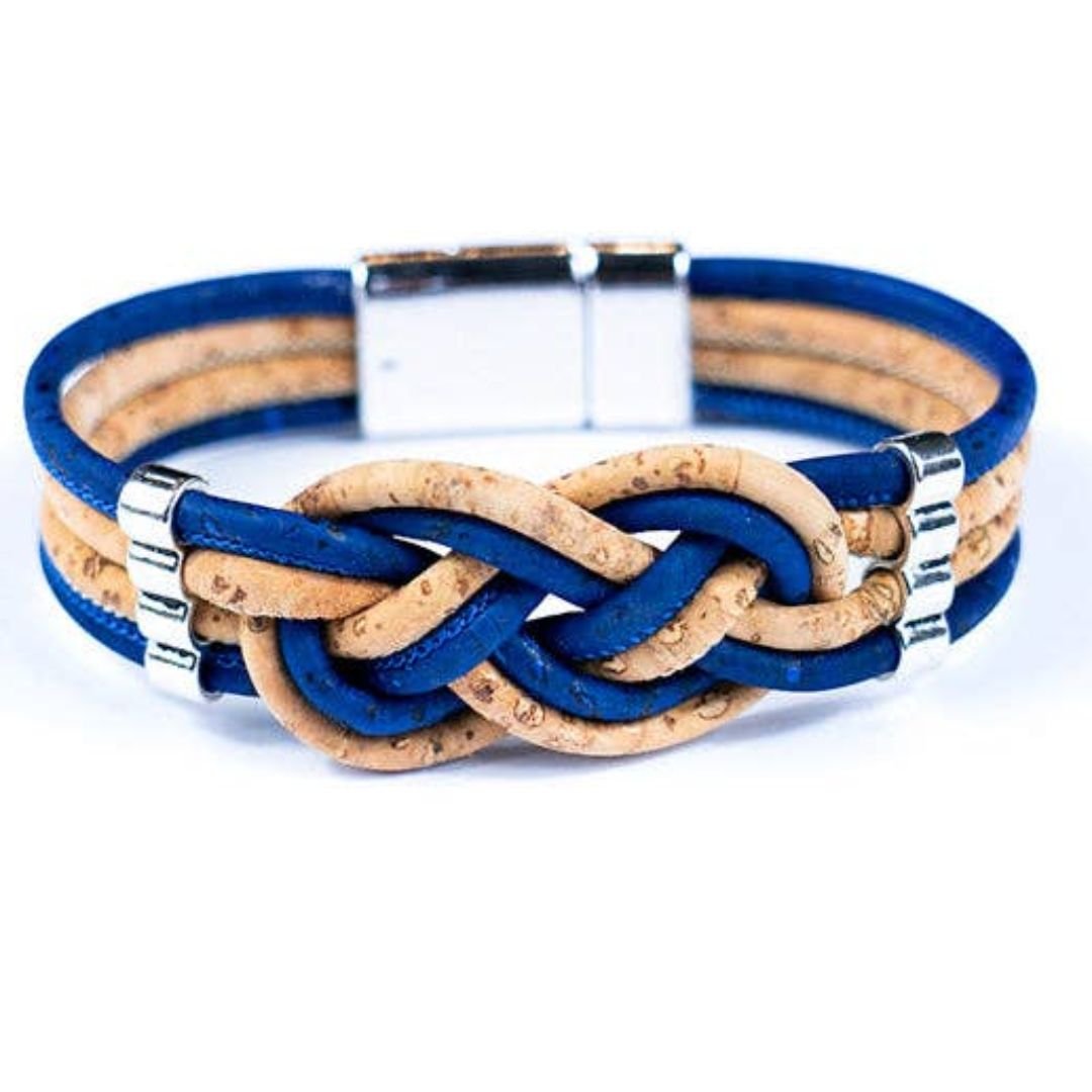 Front of Royal Blue Double Twist Natural Cork Bracelet from Texas Cork Company