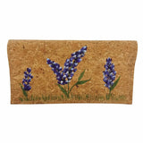Hand painted bluebonnets (3) on checkbook cover front on white background. By Texas Cork Company