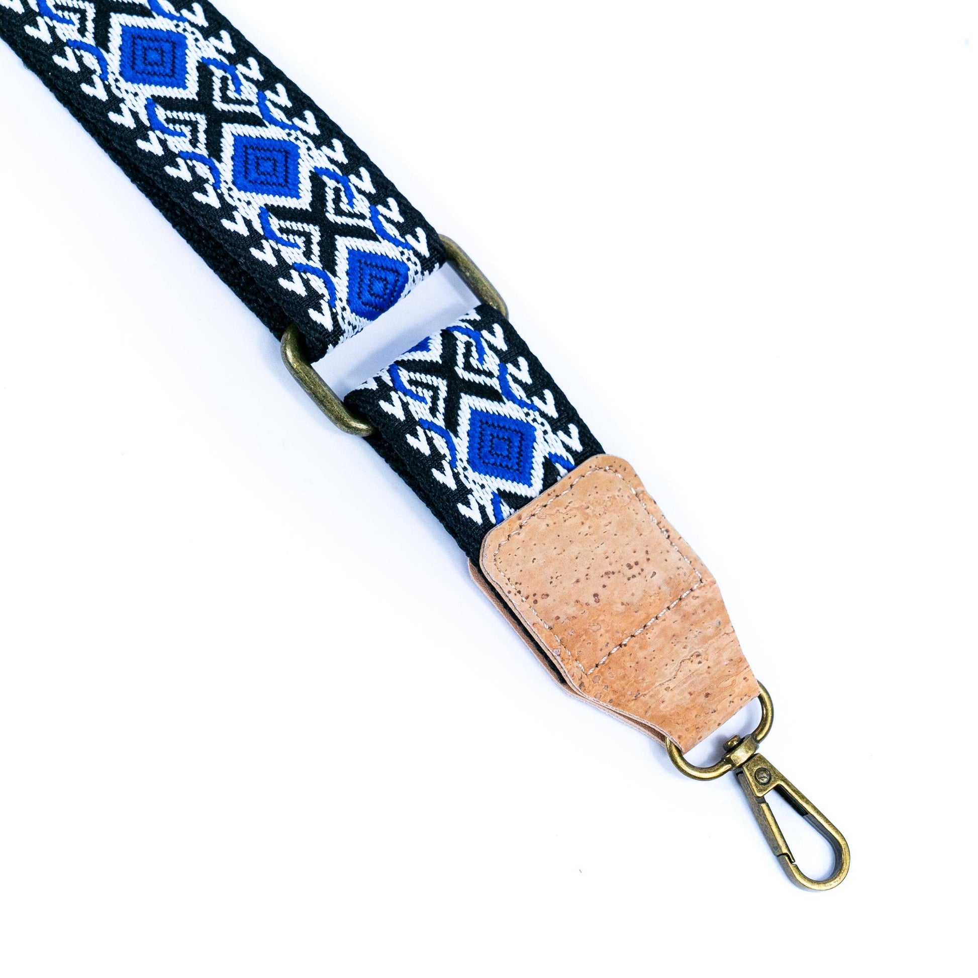 Close up of the cork and hardware of the purse strap replacement from Texas Cork Company